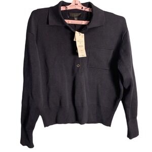 NWT Zara Button Down Sweater Mens Medium Black‎ Knit Collared